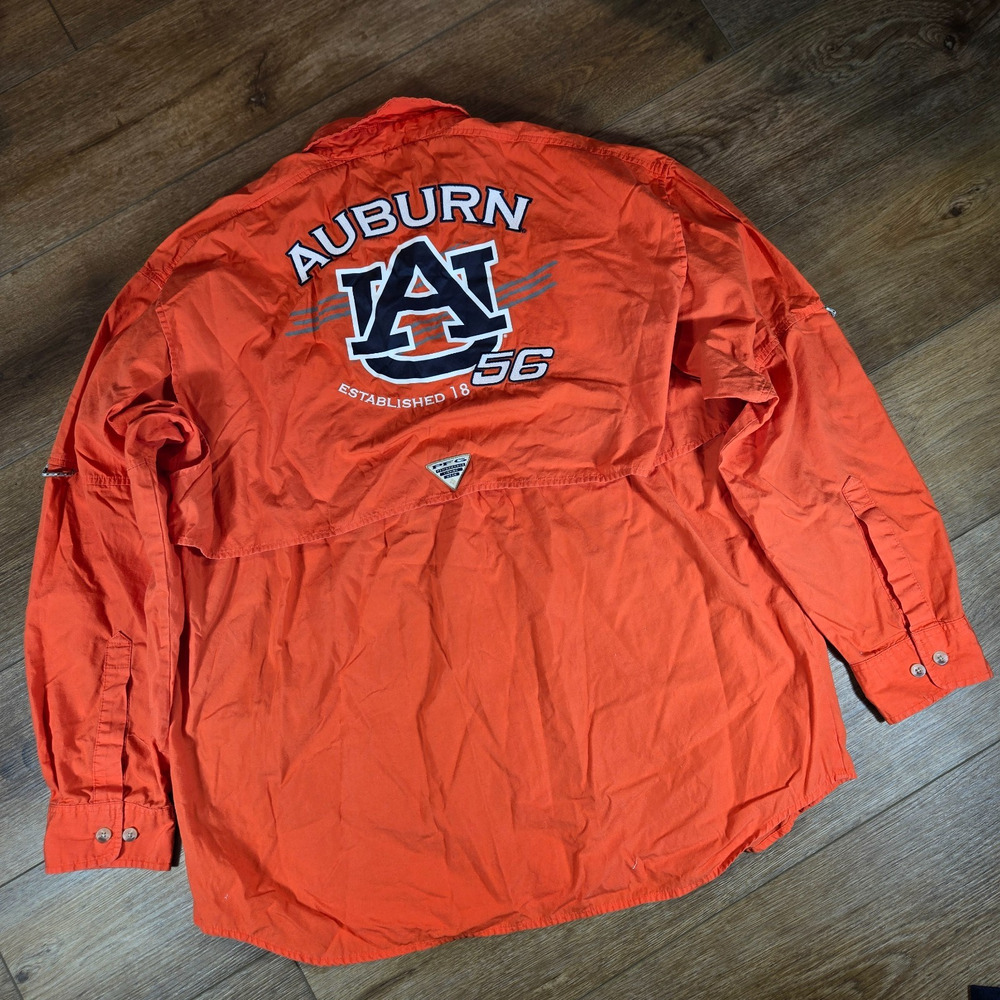 Auburn Tigers Columbia PFG Shirt Mens L Orange Vented Fishing Button Up NCAA